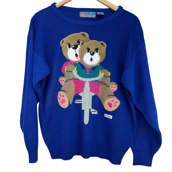 Vintage Pinwheels Bears on Bike Sweater 90s Women’s Medium - Picture 1 of 7